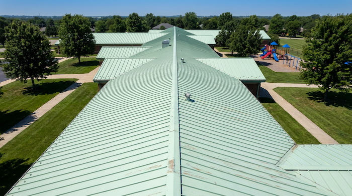 Commercial metal roofing installation on a building in Farmers Branch, Dallas County, TX