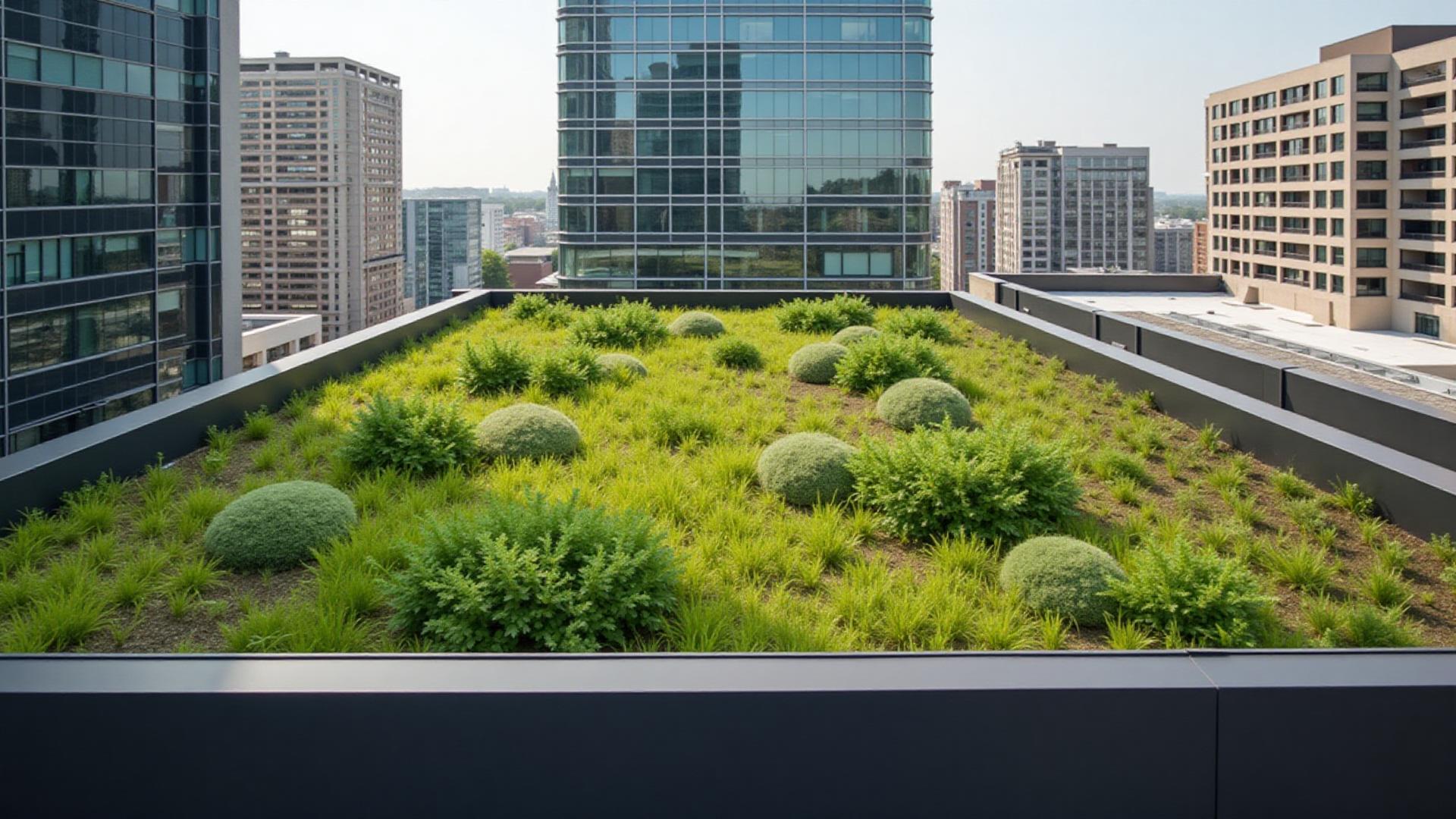 Professional green roof installation on Dallas commercial building with vegetative roofing system