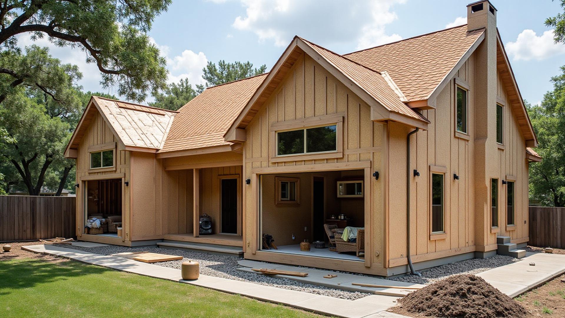 Home addition construction project in Dallas showing new room extension