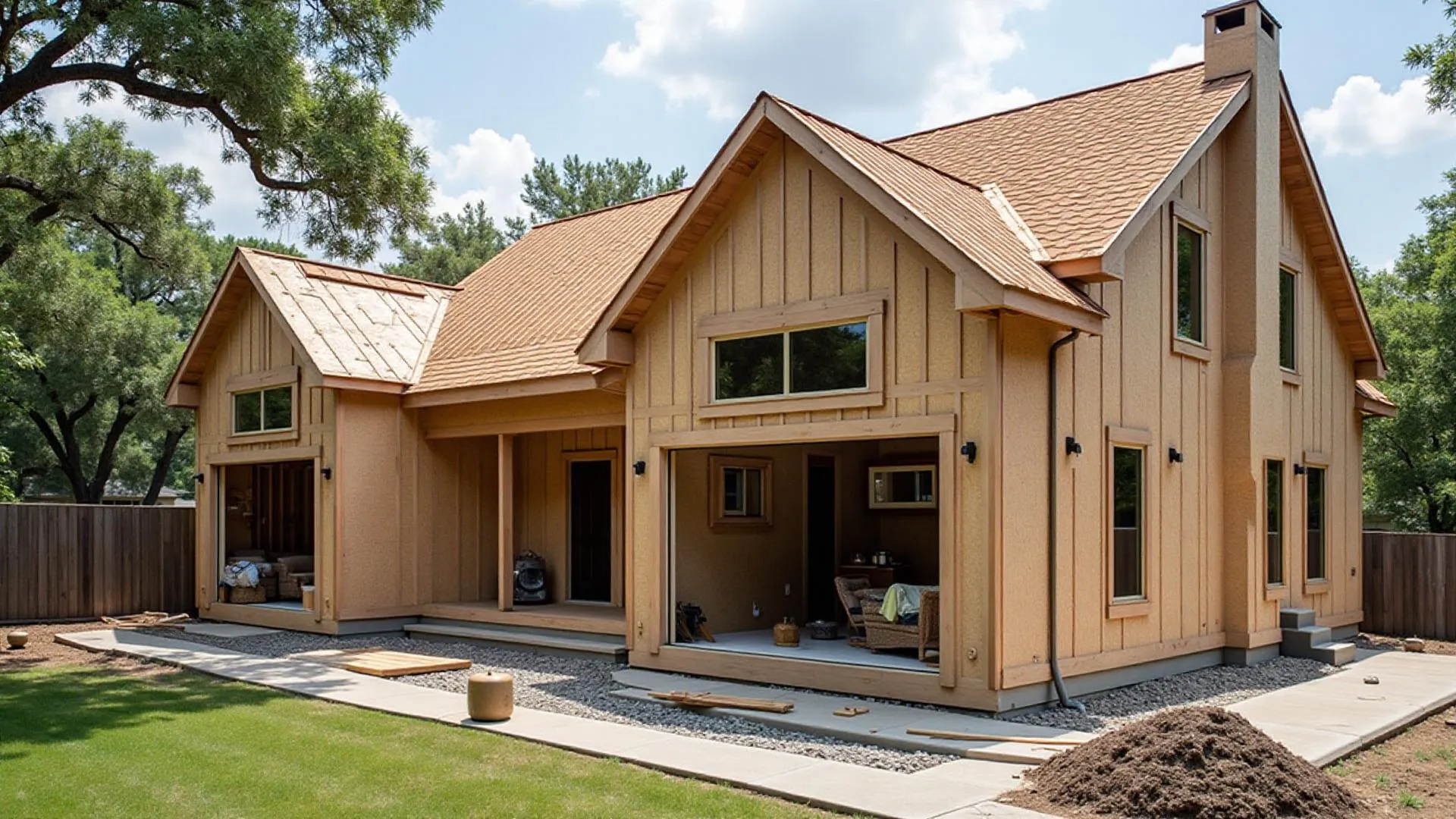 Home addition construction project in Dallas showing new room extension
