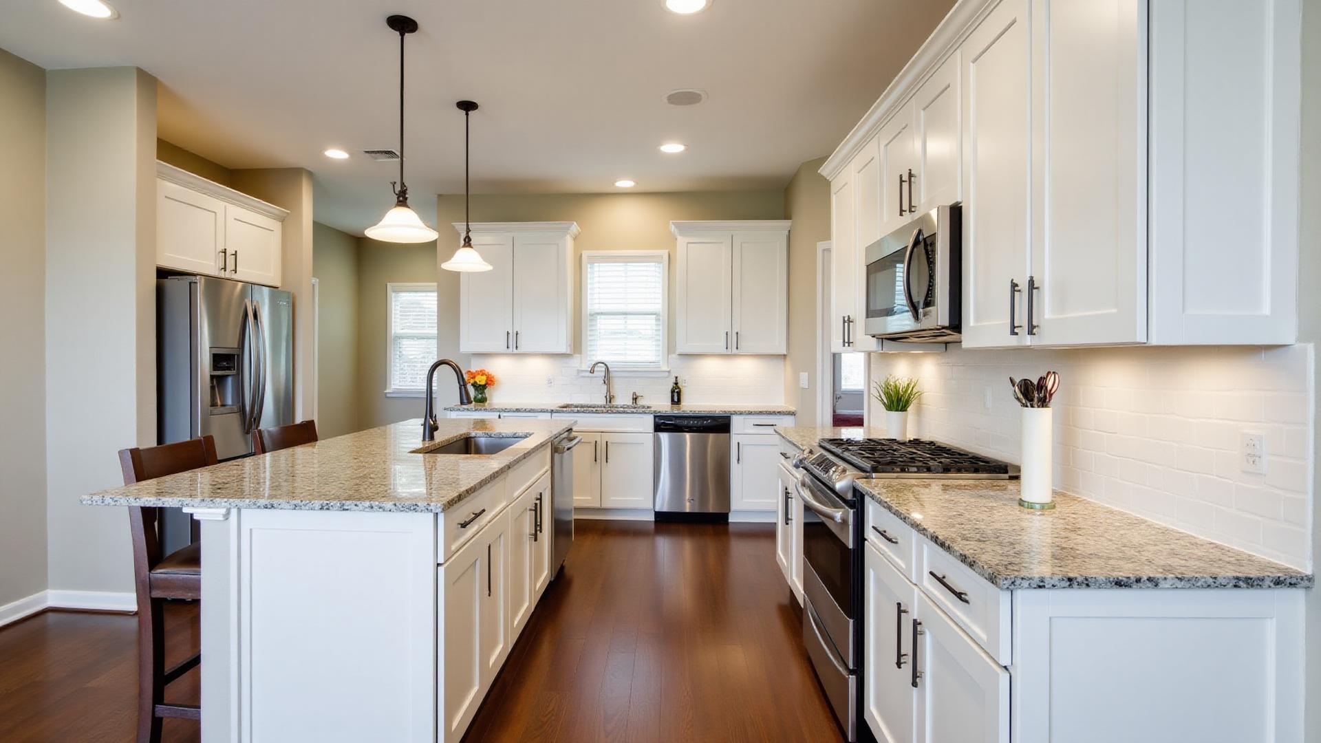 Modern kitchen remodeling project in Dallas showing custom cabinets and granite countertops