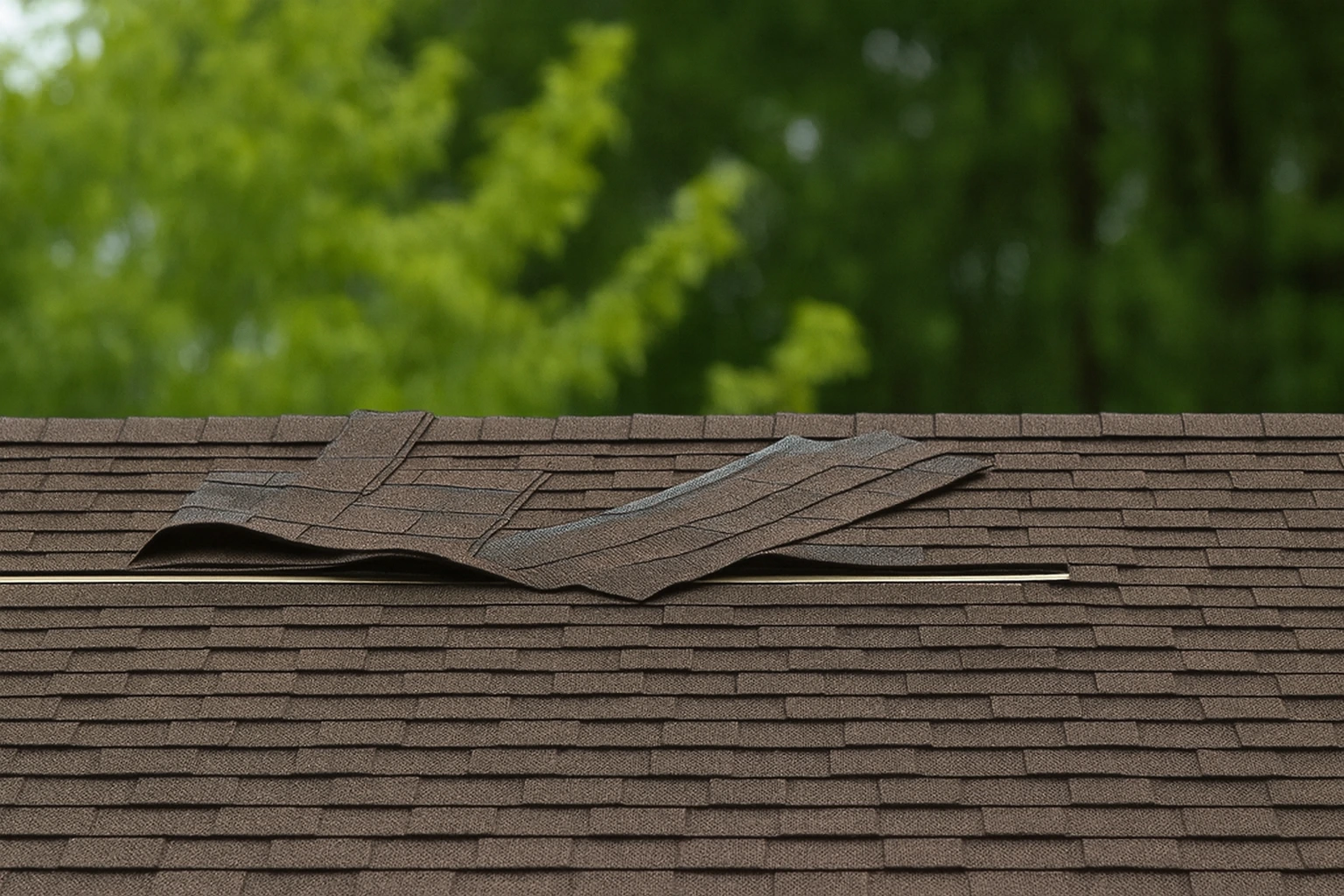 Loose and damaged shingles on roof in Preston Hollow, Dallas, TX showing storm damage requiring repair