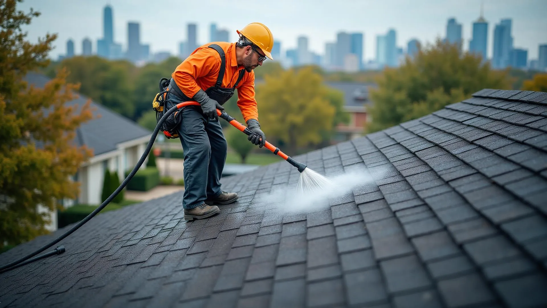 Professional roof cleaning service in Dallas removing algae and stains