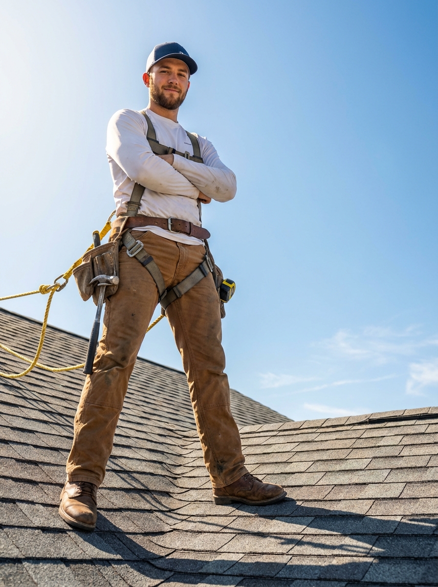 Professional roofer installing shingles on a residential home in Farmers Branch, Dallas County, TX