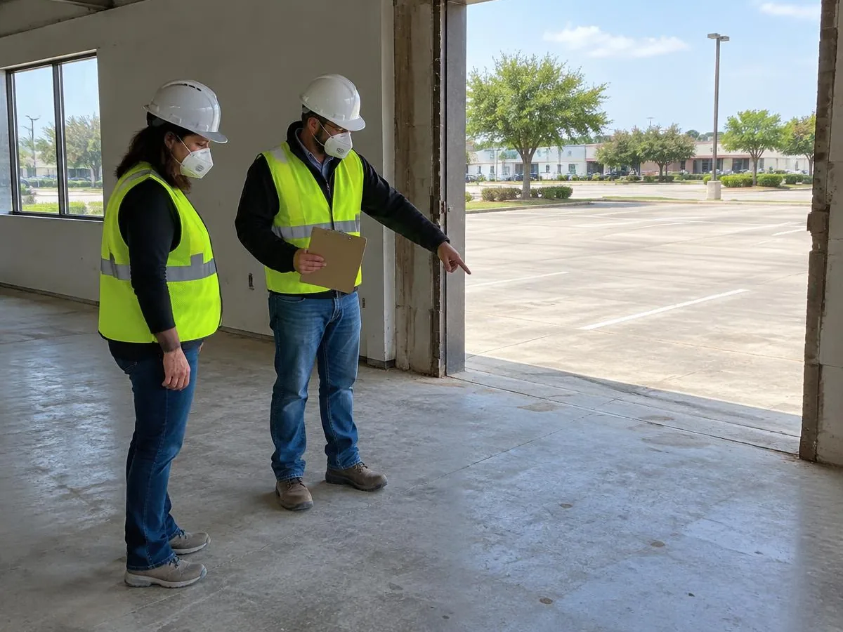 Commercial Demolition Farmers Branch: Commercial site walkthrough Contractor walking an empty commercial building with the owner before pricing a demolition job in Farmers Branch