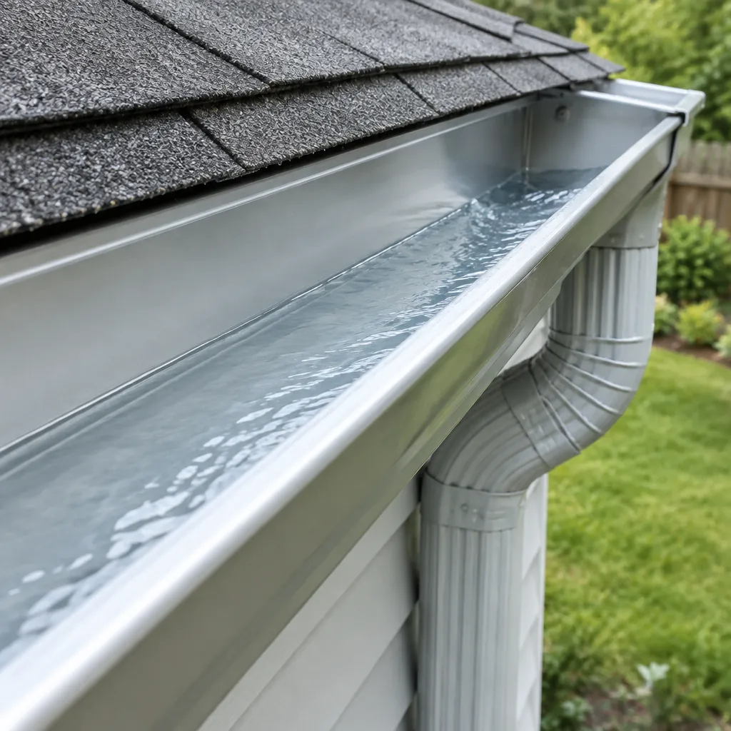Clean gutter draining smoothly to the downspout in Farmers Branch