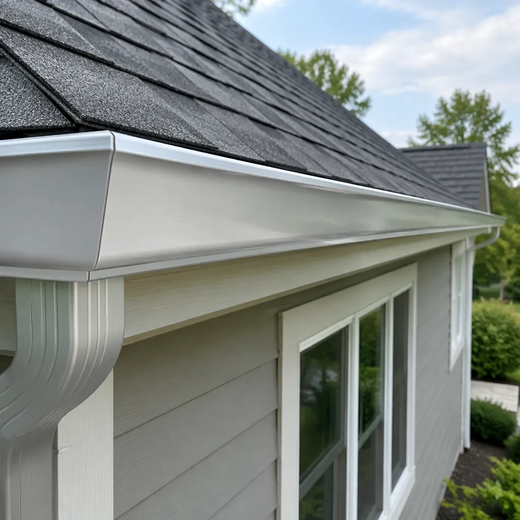 Long seamless aluminum gutter run with no seams on a Farmers Branch home