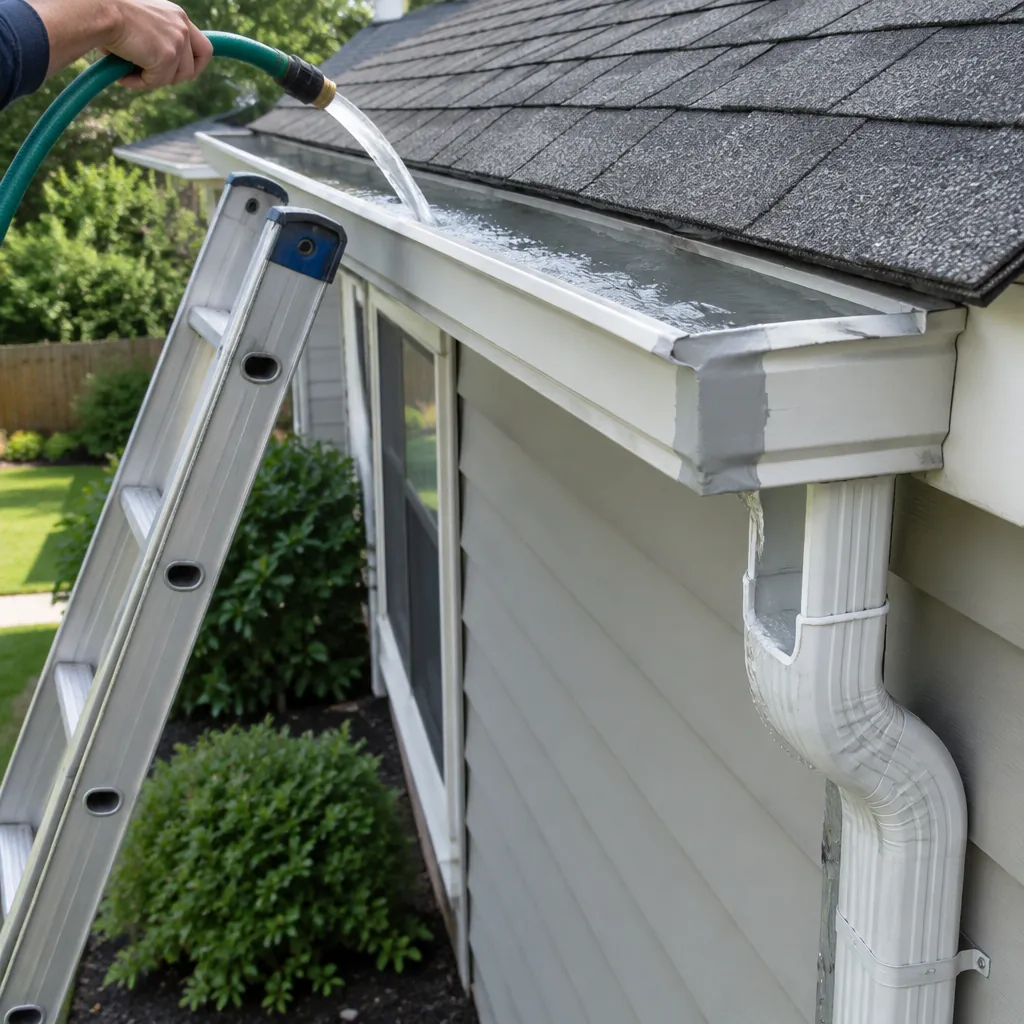 Water test running through a repaired gutter in Farmers Branch