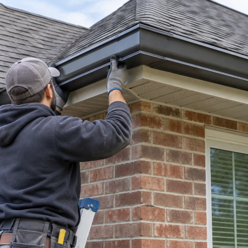 New seamless gutter going up on a Farmers Branch home