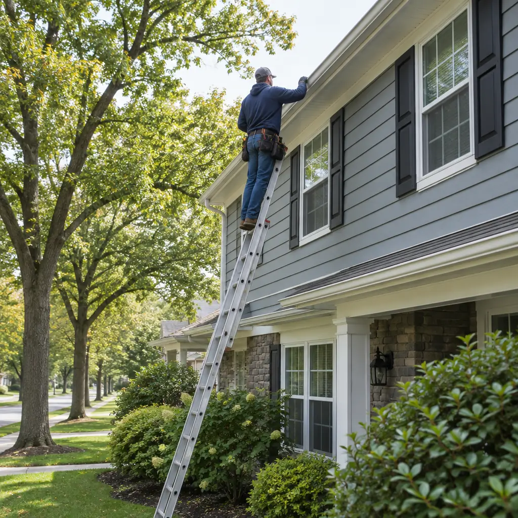 Gutter Service Preston Hollow: Gutter Run Check Worker checking a gutter run on a home in Preston Hollow