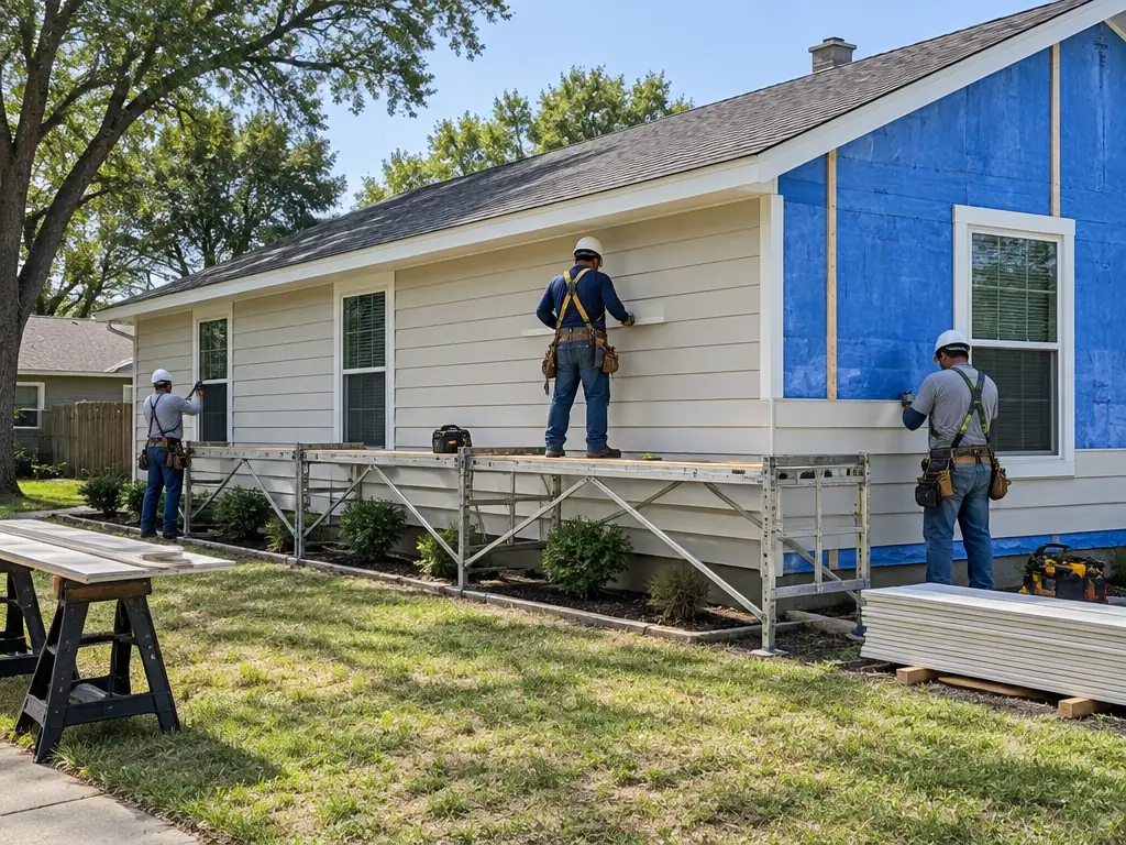 Siding contractor crew installing new siding on a home in Farmers Branch