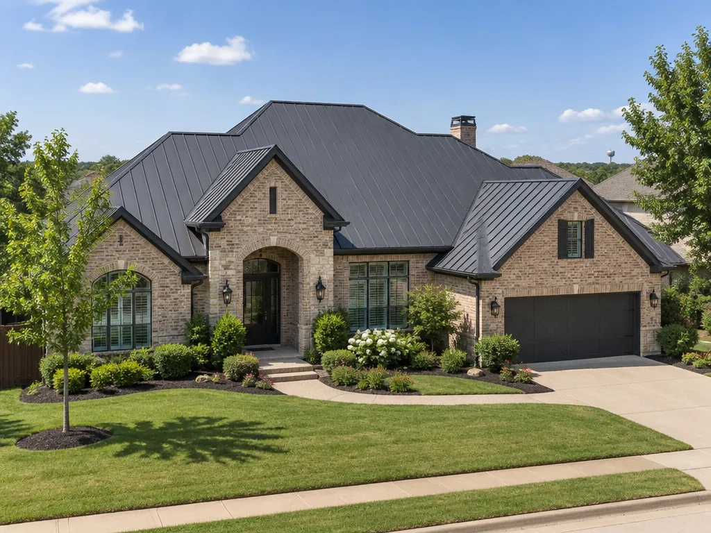 Finished standing-seam residential metal roof on a Carrollton home