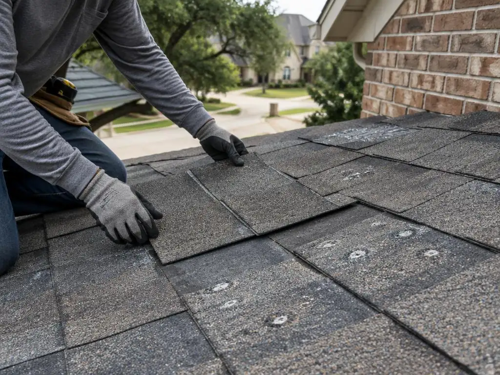 Hail Damage Roof Repair Preston Hollow: Localized Shingle Repair Localized hail damage roof repair on a shingle roof in Preston Hollow