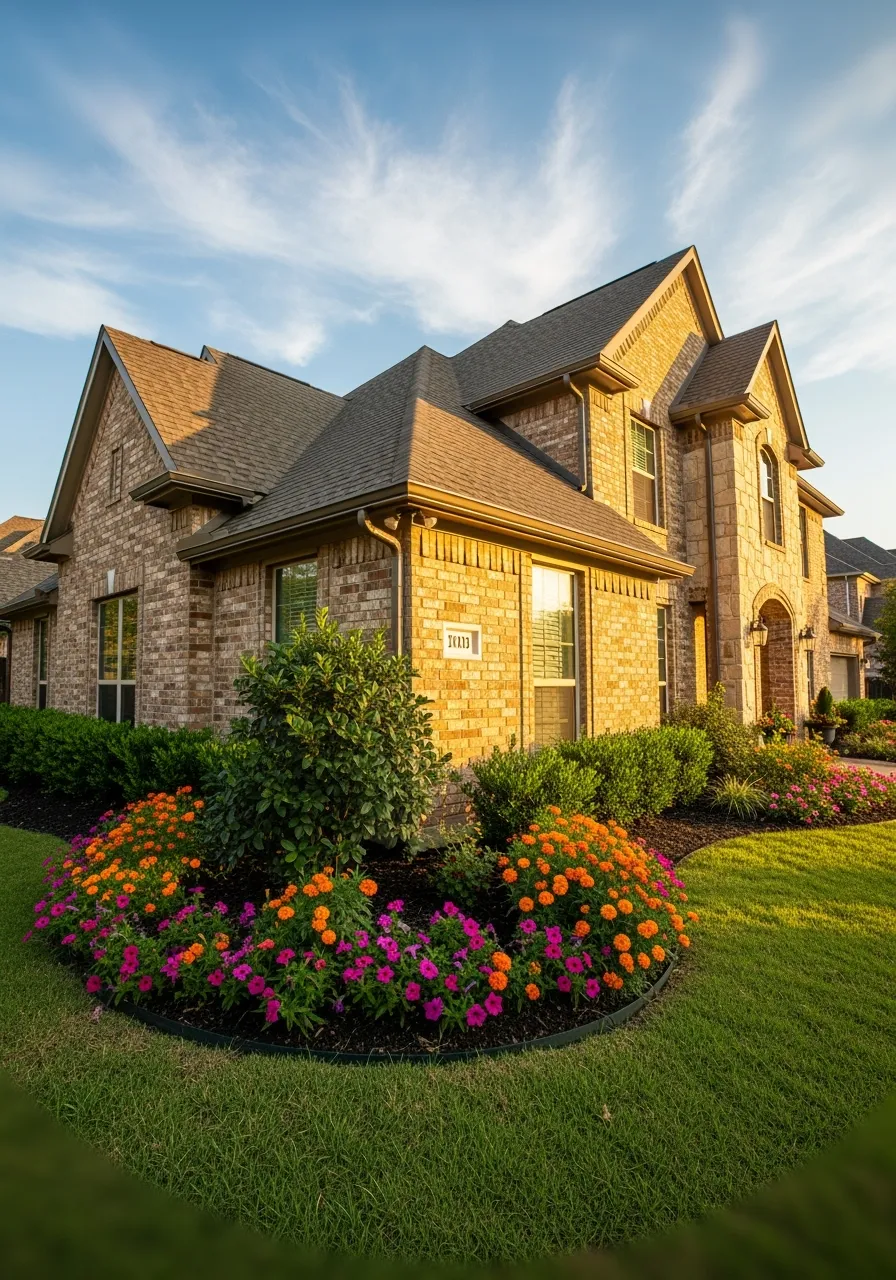 Elegant luxury home with professional gutter system and beautiful landscaping by Under One Roof