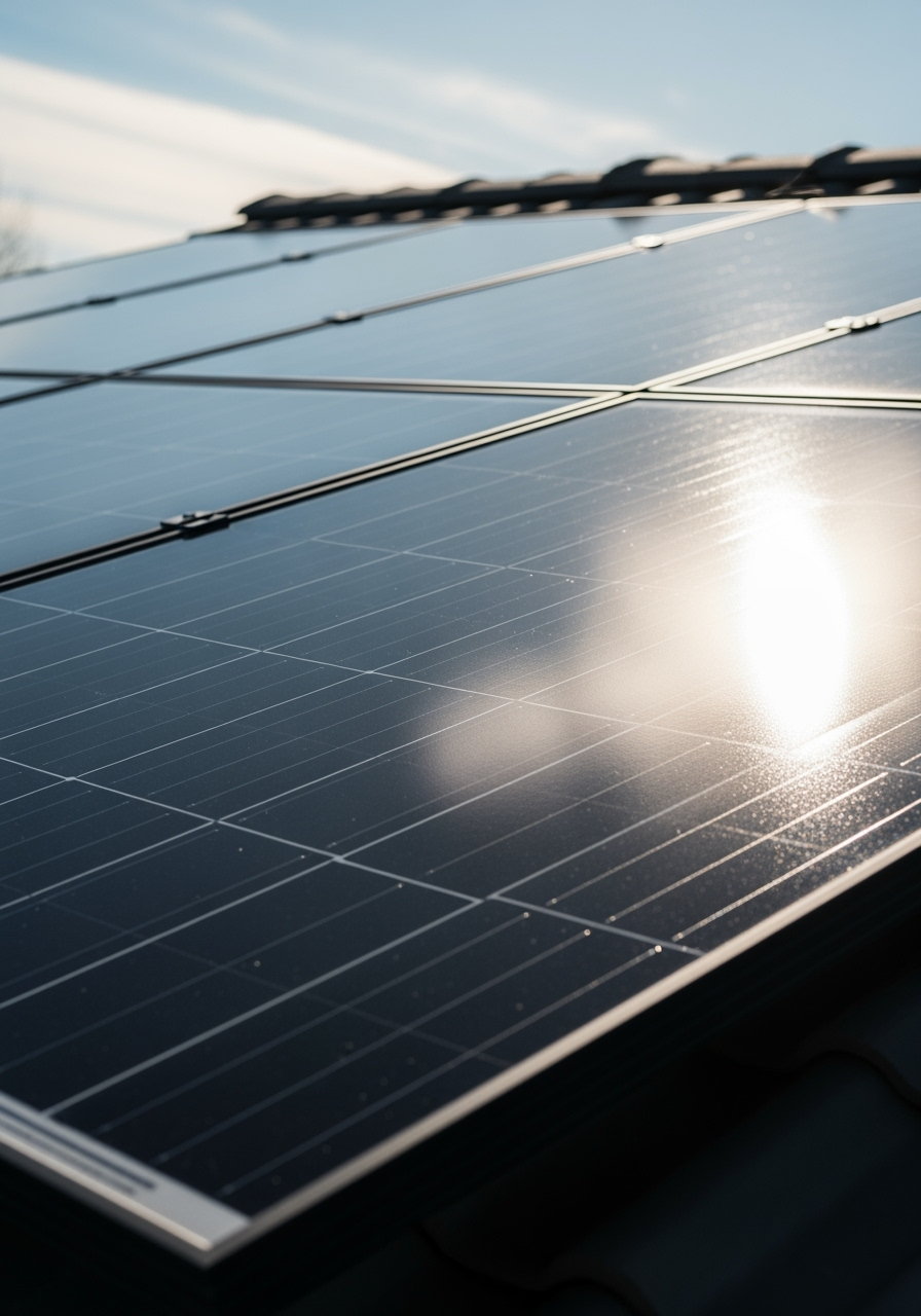 close up photo of rooftop solar panels installed on a home in Plano, TX