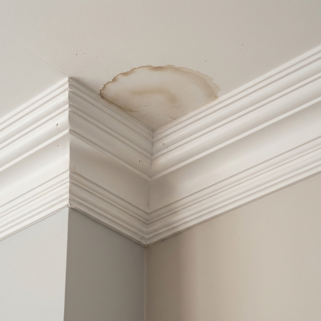 Hail damage roof replacement needed for a ceiling water stain in Preston Hollow, Dallas County, TX, by Under One Roof